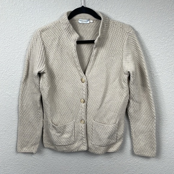 Marcazzani Wool Knit Cardigan Sweater Grannycore Oatmeal Beige Sz M - Picture 1 of 12